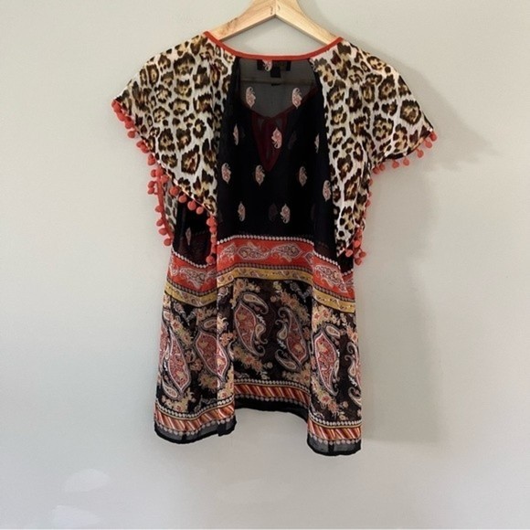 Melissa Paige Sheer Top Tie Neck Pom Pom Sleeve Sz Small Petite - Picture 6 of 8